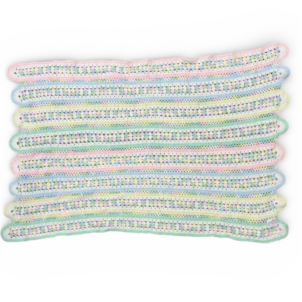 Vintage Crochet Baby Blanket Pastel Handmade Afghan 42x28